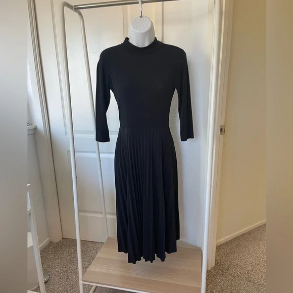 ASOS | Dresses | Asos Pleated Black Midi Dress Quarter Sleeve With High Neck  Preowned Us | Poshmark
